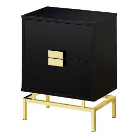 24in Retro 2 Drawer NightStand End Table Cappuccino with Gold Metal Legs 24in Retro 2 Drawer NightStand End Table Cappuccino with Gold Metal Legs